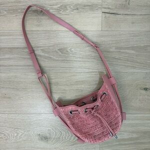 Free People Pink Woven Crossbody Bucket Bag